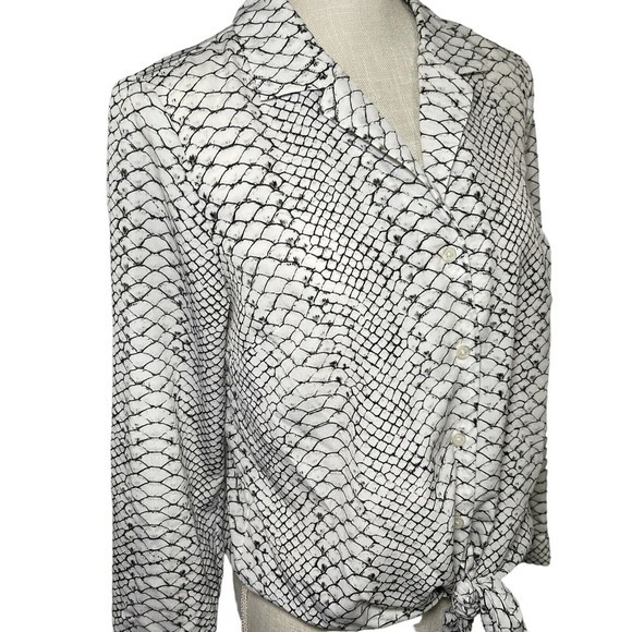 MICHAEL KORS Snake Print Button Down Silver Blue Blouse Tie Front Bundle Sz M - Picture 4 of 16